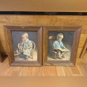 Vintage  framed prints titled "Gary" and "Gretchen"
